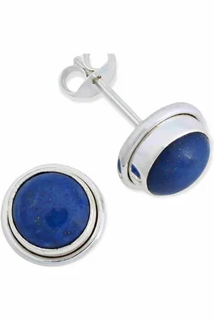 mantraroma Paar Ohrstecker SARALA rund groß aus 925 Silber mit Lapis Lazuli (Paar, Paar Ohrringe mit Schmuckbeutel), 925 Sterling Silber Ohrringe für Damen - Verkäufer: