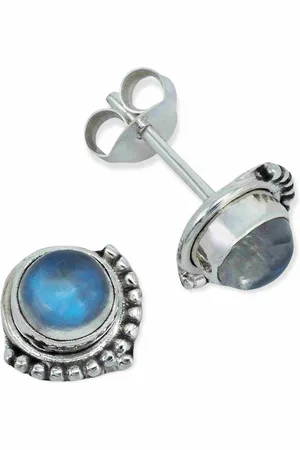 mantraroma Paar Ohrstecker SUNI aus 925 Silber mit Regenbogen Mondstein (Paar, Paar Ohrringe mit Schmuckbeutel), 925 Sterling Silber Ohrringe für Damen - Verkäufer: