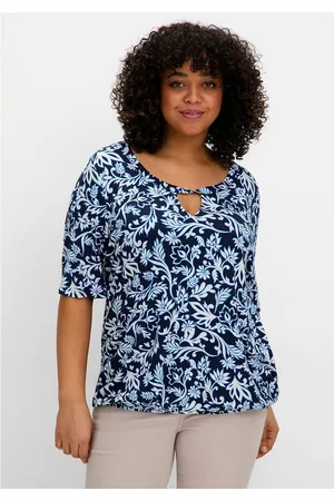Sheego T-Shirt Große Größen mit Alloverprint und Cut-out vorn