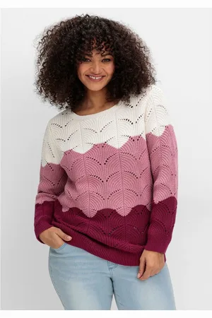 Sheego Rundhalspullover Große Größen im Ajourstrick, mit Colourblocking