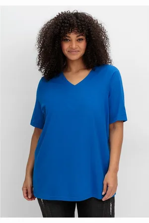 Sheego T-Shirt Große Größen mit V-Ausschnitt, aus leichtem Jersey
