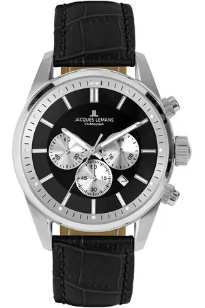Jacques Lemans Chronograph Barcelona 42-6.1A, Quarzuhr, Armbanduhr, Herrenuhr, Lederarmband, Stoppfunktion, Datum