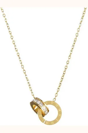 Karma Kette mit Anhänger Damen Edelstahl Gold 40 Kette mit Doppelring Anhänger (Edelstahlkette Edelstahlhalskette modern , Schmuck für Frauen verstellbar Damenhalskette), mit römischen Ziffern und funkelnden Steinen - Verkäufer: Sanixa