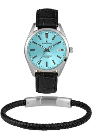 Jacques Lemans Quarzuhr Derby, 1-2143E-SET, (Set, 2-tlg., Uhr mit Armschmuck), Armbanduhr, Herrenuhr, Datum, Geschenkidee, Lederarmband