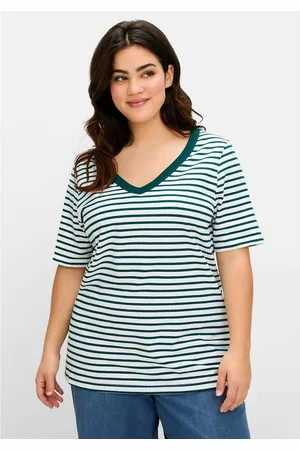 Sheego T-Shirt Große Größen mit V-Ausschnitt, in Rippstruktur