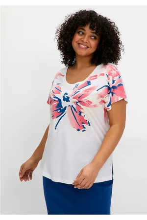 Sheego T-Shirt Große Größen mit weitem Rundhals und großem Blütenprint