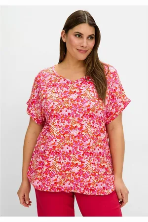 Sheego T-Shirt Große Größen mit Blumendruck und Saum-Gummizug