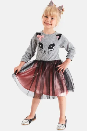 Denokids Sommerkleid Gauzy Cat mit aufgesticktem Kätzchengesicht