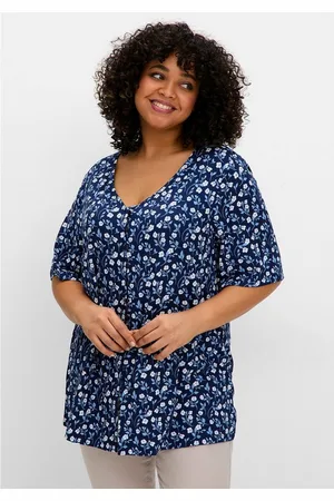 Sheego T-Shirt Große Größen mit Blümchenprint und Knopfleiste
