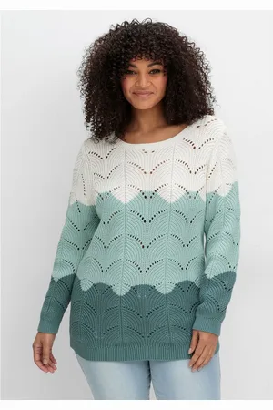 Sheego Rundhalspullover Große Größen im Ajourstrick, mit Colourblocking