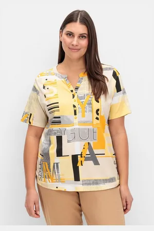 Sheego T-Shirt Große Größen mit Grafikprint und Knopfleiste