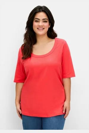 Sheego T-Shirt Große Größen mit weitem Rundhalsausschnitt, in Rippstruktur