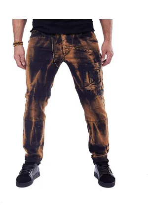 KINGZ Regular-fit-Jeans Designer Herren Jeans mit Stickereien Braun W32/L34 - Verkäufer: DENIM FABRIK