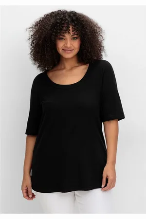 Sheego T-Shirt Große Größen mit weitem Rundhalsausschnitt, in Rippstruktur