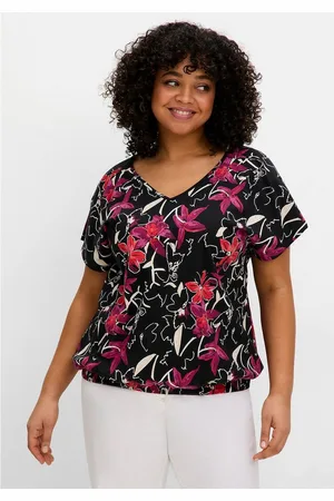 Sheego T-Shirt Große Größen mit Ärmel-Schlitz und Alloverdruck