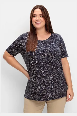 Sheego T-Shirt Große Größen mit Tupfen-Alloverdruck und gelegten Falten