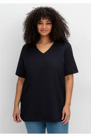 Sheego T-Shirt Große Größen mit V-Ausschnitt, aus leichtem Jersey