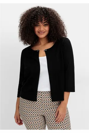 Sheego Strickjacke Große Größen mit Zierspange am Ausschnitt