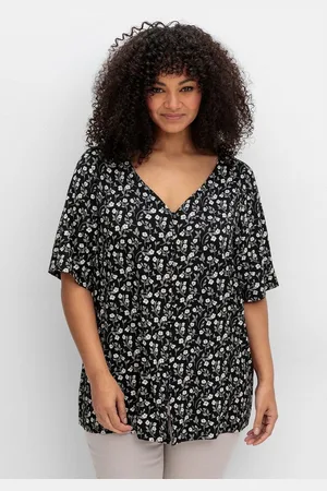 Sheego T-Shirt Große Größen mit Blümchenprint und Knopfleiste