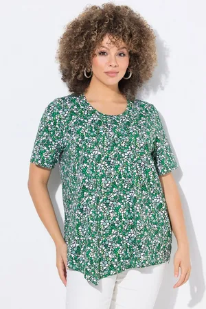 Ulla Popken T-Shirt T-Shirt Zipfelsaum A-Linie Biesen Rundhals Halbarm - Verkäufer: Popken Fashion Group
