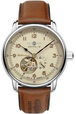 Zeppelin Automatikuhr Méditerranée 9666-5, Mechanische Uhr, Armbanduhr, Herrenuhr, offene Unruh, Made in Germany