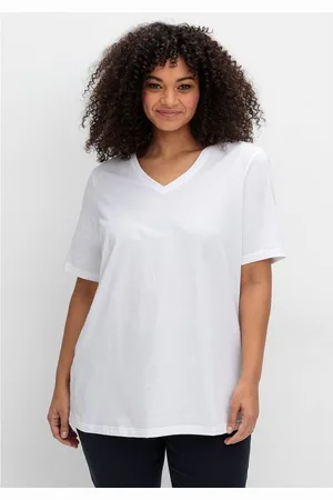 Sheego T-Shirt Große Größen mit V-Ausschnitt, aus leichtem Jersey