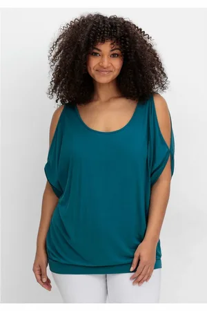 Sheego T-Shirt Große Größen mit geschlitzten Fledermausärmeln