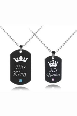 Karma Freundschaftskette Partnerketten Edelstahl His Queen Her King (Geschenk für Sie und Ihn, 4-tlg., Paarschmuck Partnerscmuck Halsketten Liebe), Liebe Freundschaft Paare Halsketten Ketten - Verkäufer: Sanixa