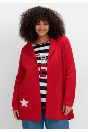 Sheego Strickjacke Große Größen mit Kapuze und Jacquard-Details