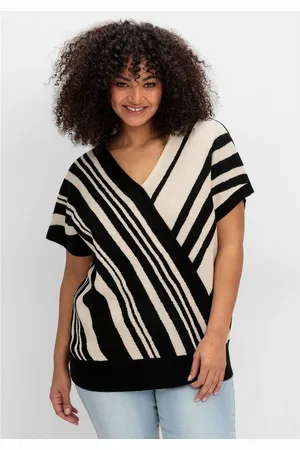 Sheego V-Ausschnitt-Pullover Große Größen mit Jacquard-Streifen