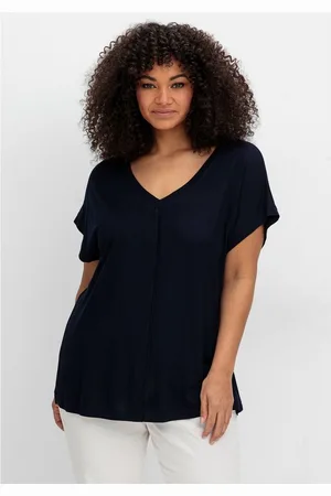 Sheego T-Shirt Große Größen mit V-Ausschnitt und Zierpaspel vorn