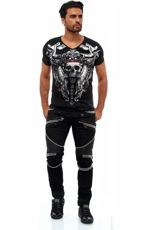 KINGZ Regular-fit-Jeans Designer Biker Nietenjeans - Verkäufer: DENIM FABRIK