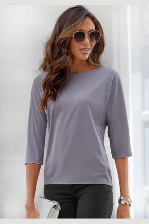 Lascana Rundhalsshirt mit eleganten Glitzerabschlüssen aus pflegeleichter Qualität