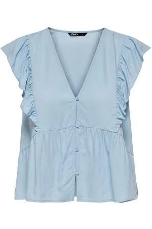 ONLY Blusenshirt Bluse mit V-Ausschnitt, Rüschen und Knopfleiste ONLRIAN FLONCE S/S TOP WVN - Verkäufer: ARIZONAS