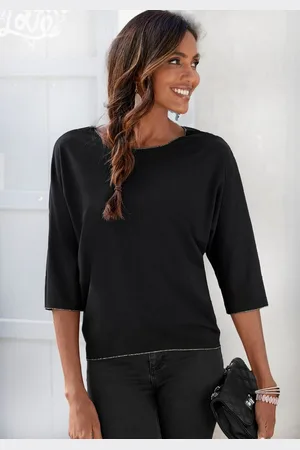 Lascana Rundhalsshirt mit eleganten Glitzerabschlüssen aus pflegeleichter Qualität