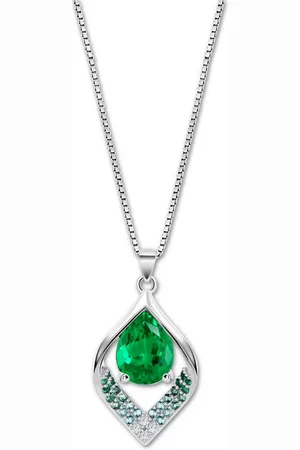 Lotus Silberkette Zirkoniastein 925 Silber (Halskette), Halskette Zirkoniastein 42cm, 925 Sterling Silber, Farbe: silber, grün - Verkäufer: Fit4Style Silberschmuck - IMPPAC