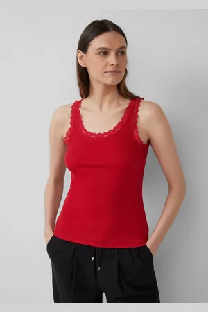 QS by s.Oliver Shirttop Geripptes Slim-Fit-Tanktop mit Spitze - Verkäufer: