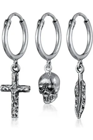 Kuzzoi Paar Creolen Creolen Set Kreuz Totenkopf Feder 925 Silber, Feder - Verkäufer: JULIE & GRACE GmbH