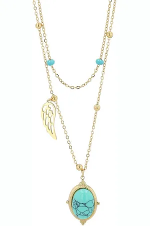 Akzent Kette mit Anhänger Kasumi Edelstahlkette mit Naturstein (Türkis), Layering (Einzeln) - Verkäufer: Shaghafi GmbH