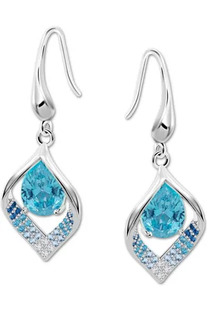 Lotus Paar Ohrhänger Zirkoniastein 925 Silber (Ohrhänger), Ohrklemme Zirkoniastein 16mm, 925 Sterling Silber, Farbe: silber, blau - Verkäufer: Fit4Style Silberschmuck - IMPPAC