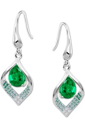Lotus Paar Ohrhänger Zirkoniastein 925 Silber (Ohrhänger), Ohrklemme Zirkoniastein 16mm, 925 Sterling Silber, Farbe: silber, grün - Verkäufer: Fit4Style Silberschmuck - IMPPAC