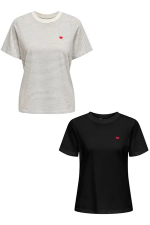 JACQUELINE DE YONG T-Shirt T-Shirt 2er-Set Rundhals Kurzarn lockeres Baumwolle Shirt (2-tlg) JDYPISA S/S PRINT TOP JRS NOOS - Verkäufer: ARIZONAS