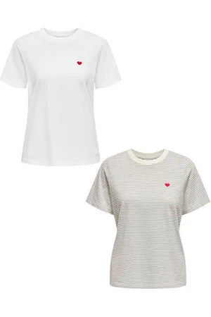 JACQUELINE DE YONG T-Shirt T-Shirt 2er-Set Rundhals Kurzarn lockeres Baumwolle Shirt (2-tlg) JDYPISA S/S PRINT TOP JRS NOOS - Verkäufer: ARIZONAS