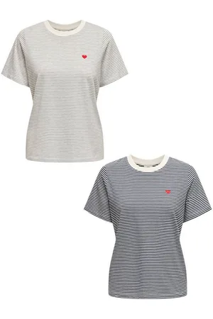 JACQUELINE DE YONG T-Shirt T-Shirt 2er-Set Rundhals Kurzarn lockeres Baumwolle Shirt (2-tlg) JDYPISA S/S PRINT TOP JRS NOOS - Verkäufer: ARIZONAS