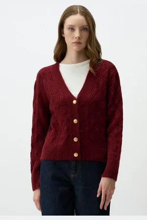 Jimmy Key Cardigan Gemustert Strick Cardigan mit V-Ausschnitt Knopf Detail - Verkäufer: