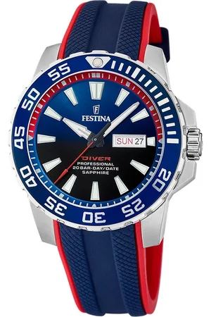 Festina Quarzuhr Herrenuhr Kautschuk rot, (Analoguhr), Herren Armbanduhr rund, Kautschukarmband , rot, Casual - Verkäufer: Fit4Style Silberschmuck - IMPPAC