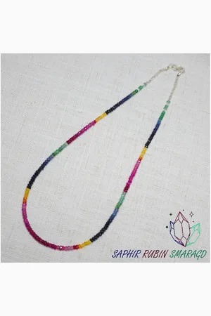 Golden Perlenkette Rubin Saphir Smaragd Collier, Multi Edelsteinkette, Geschenke für Sie - Verkäufer: Touch GmbH