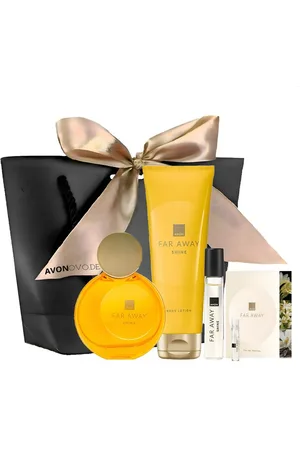 Avon Eau de Parfum FAR AWAY SHINE 50ml, Bodylotion 125ml, Taschenspray 10ml Geschenkset, 5-tlg., Langanhaltende Duftwirkung, Orientalisch-gourmandige Duftkomposition - Verkäufer: Cultzen