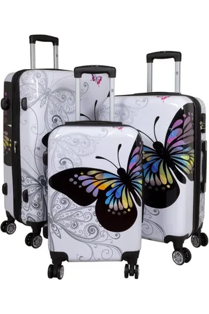 MONOPOL® Hartschalen-Trolley Trolley-Koffer-Set - Schmetterling - 3-teilig - 74 + 64 + 54 cm - Verkäufer: Koffer-Experte