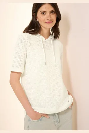 CECIL Kurzarmpullover mit Kapuze und in Strick-Optik